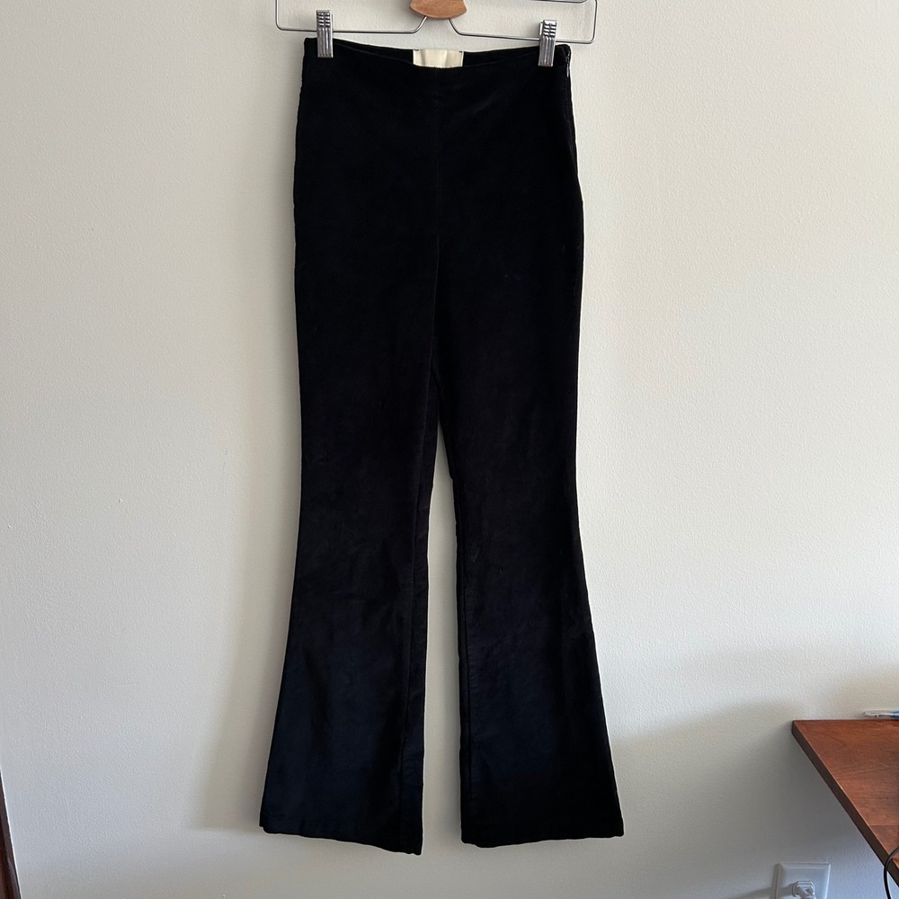 Paloma Wool Flare Velvet Pants Black 34 High Waisted Side Zip Cotton Stretch